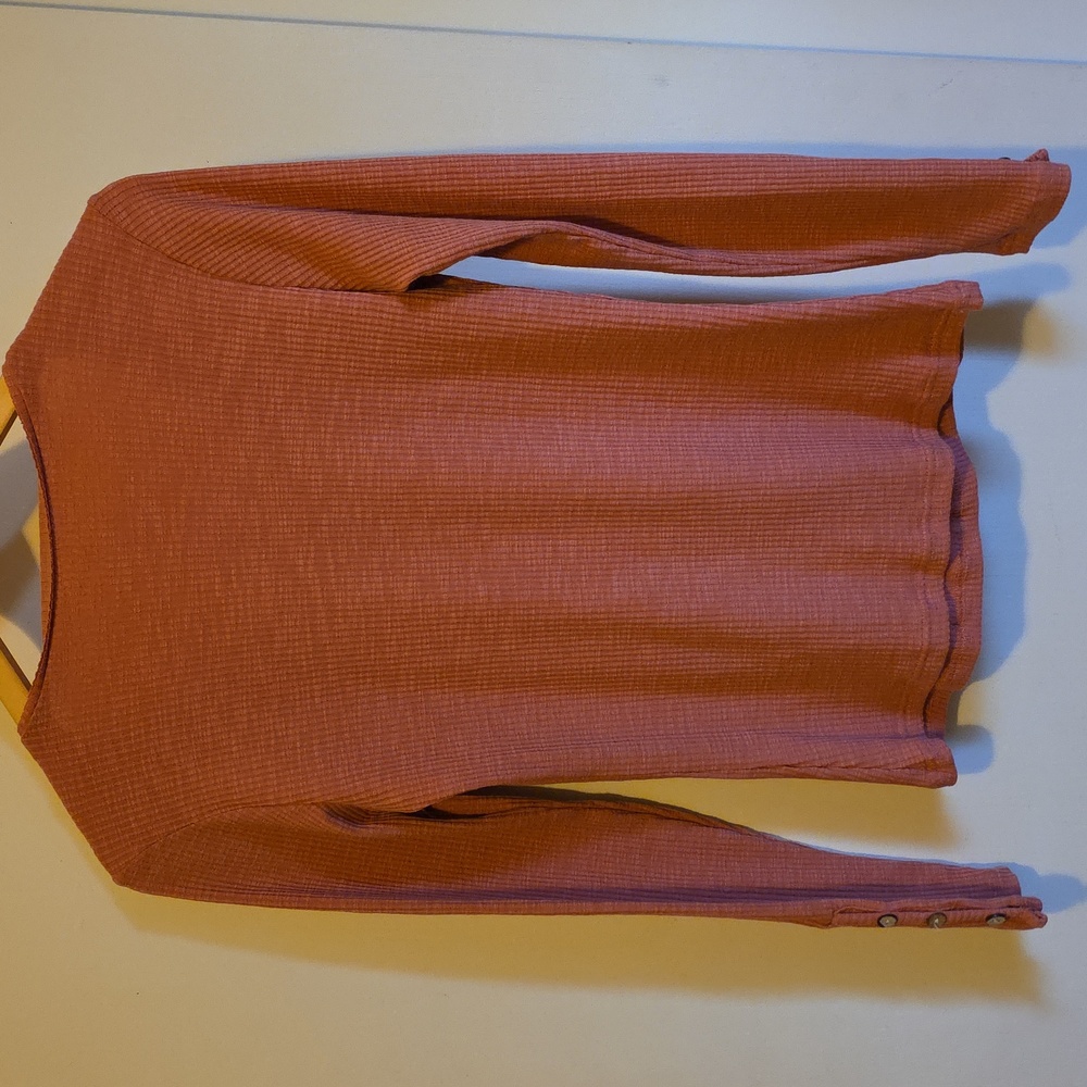 Women's Ribbed Henley Top - Rust - Picture 2 of 4